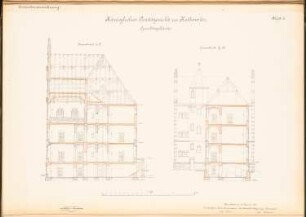 Amtsgerichts- und Gefängnisgebäude, Kattowitz: Gerichtsgebäude: 2 Querschnitte 1:100