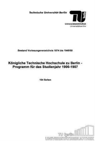 Programm für das Studienjahr 1906-1907