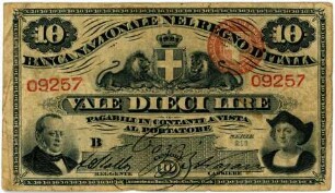 Geldschein, 10 Lire (ITL), 28.9.1870