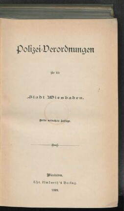 Polizei-Verordnungen für die Stadt Wiesbaden