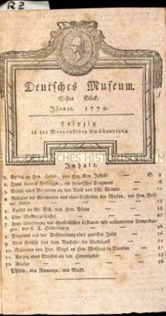 Deutsches Museum. 1. Band. 1.-6. Stück (Januar-Juni) 1779