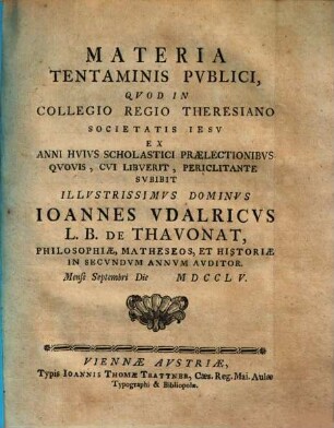 Ad Nvmismata Regvm Vetervm anecdota, avt rariora Accessio nova, [2]. Materia Tentaminis pvblici