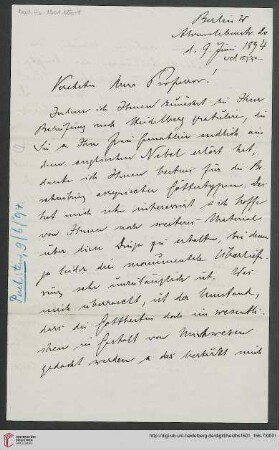 Korrespondenz Otto Puchstein/Carl Bezold: Brief von Otto Puchstein an Carl Bezold