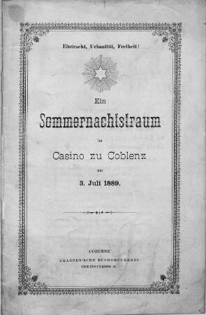Ein Sommernachtstraum im Casino zu Coblenz : am 3. Juli 1889