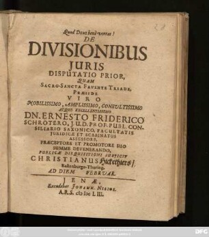 De Divisionibus Iuris Disputatio Prior