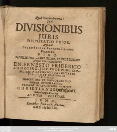 De Divisionibus Iuris Disputatio Prior