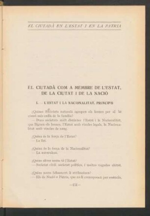 I. - L'Estat i la Nacionalitat. Principis