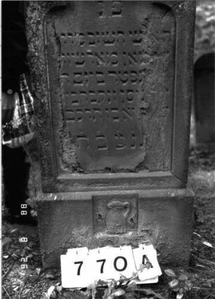 Grabstein 770 (Index: 100099513) Maße HxBxT: 120x48x11 cm Symbolik: Levitenkanne, Rosette: Grabstein 770A