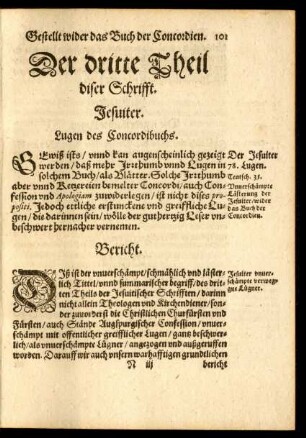 Der dritte Theil diser Schrifft. Jesuiter. Lugen des Concordibuchs.