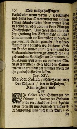 Cap. XIV. Von der Colica/ oder Grimmen der Därme/ deren Ursachen/ Kennzeichen und Cur