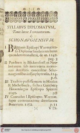 Syllabus Diplomatum (Schonaugensium, Bevrensium, Coenobii Schwarzach, Civitatis Imperialis Wetzlariae, Cancellariorum Moguntinensium, Promiscuorum)
