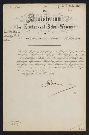 Ministerium des Kirchen- und Schul-Wesens. 14.3.1865