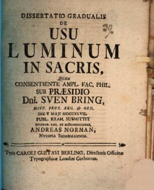 Diss. grad. de usu luminum in sacris
