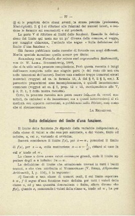 Sulla definizione del limite d'una funzione.