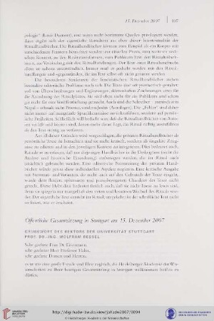 Öffentliche Gesamtsitzung in Stuttgart am 15. Dezember 2007