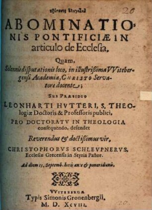 Exetasis elenktikē abominationis pontificiae in articulo de Ecclesia