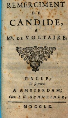 Remerciment de Candide a Mr. de Voltaire