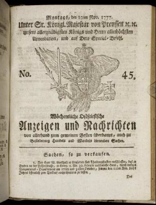 No. 45. Montags, den 10ten Nov. 1777.