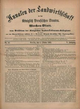 No. 40. Berlin, den 4. Oktober 1865. V. Jahrgang.