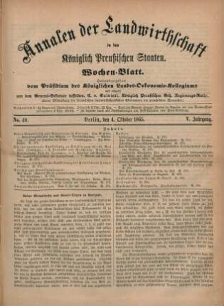 No. 40. Berlin, den 4. Oktober 1865. V. Jahrgang.