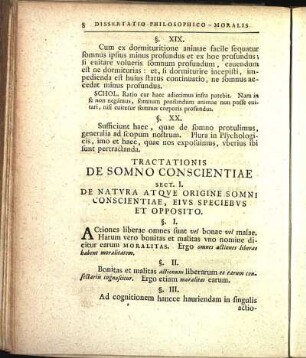 Sect. I. De Natvra Atqve Origine Somni Conscientiae, Eivs Speciebvs Et Opposito.