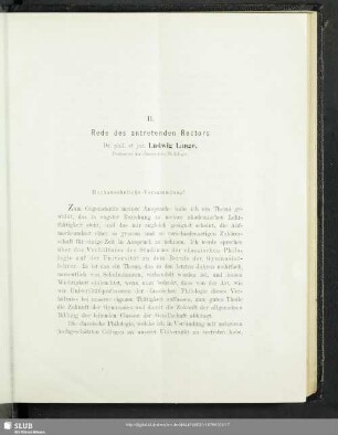 II. Rede des antretenden Rectors Dr. phil. et jur. Ludwig Lange : Ueber das Verhältniss des Studiums der classischen Philologie auf der Universität zu dem Berufe der Gymnasiallehrer