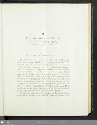 II. Rede des antretenden Rectors Dr. phil. et jur. Ludwig Lange : Ueber das Verhältniss des Studiums der classischen Philologie auf der Universität zu dem Berufe der Gymnasiallehrer