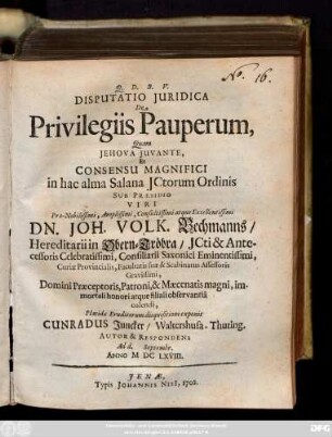 Disputatio Juridica De Privilegiis Pauperum