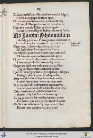 Ad Jacobum Philomusum Exhortatio Sebastiani Brant
