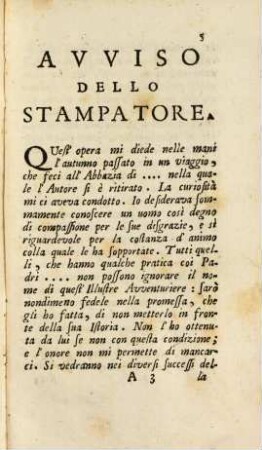Memorie Ed Avventure D'Un Uomo Di Qualità, Che s'è ritirato dal Mondo, [1]