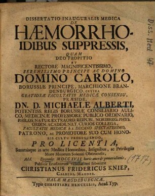 Dissertatio Inauguralis Medica De Haemorrhoidibus Suppressis