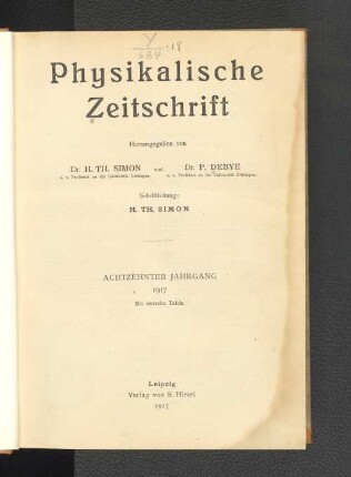 18.1917: Physikalische Zeitschrift