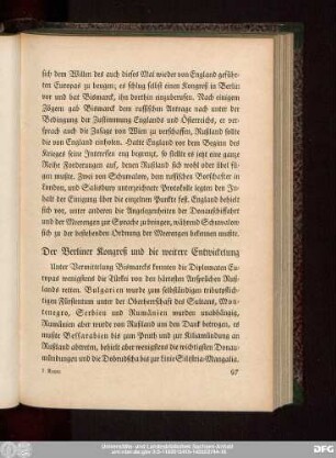 Der Berliner Kongreß und die weitere Entwickelung
