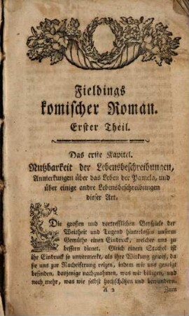 Fieldings Komischer Roman : in vier Theilen ; Mit Kupfern