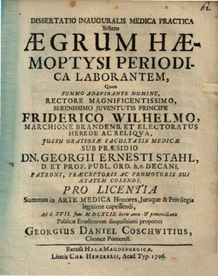 Dissertatio inauguralis medica practica sistens aegrum haemoptysi periodica laborantem