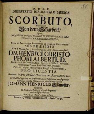 Dissertatio Inauguralis Medica De Scorbuto, Germanicè Von dem Scharbock