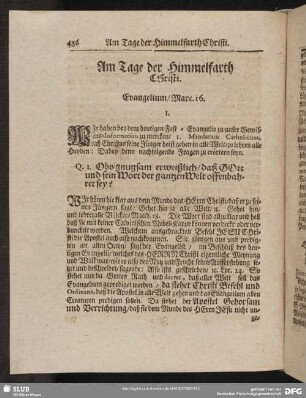Am Tage der Himmelfarth