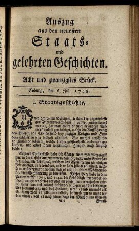 Acht und zwanzigstes Stück. Coburg, den 6. Jul. 1748.
