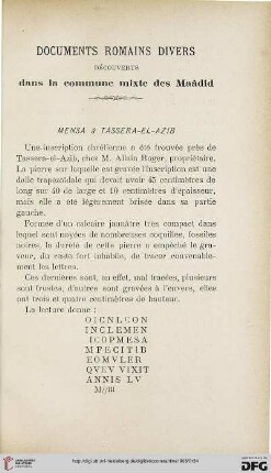 Sér. 4: Documents romains divers découverts dans la commune mixte des Maâdid