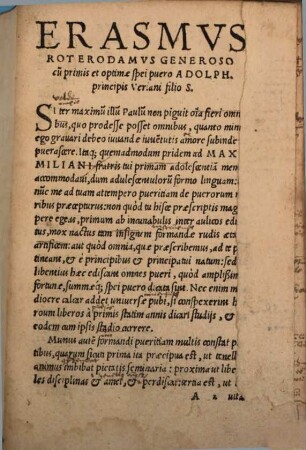De Civilitate Morvm Pverilivm per Des. Erasmvm Roterodamum libellus