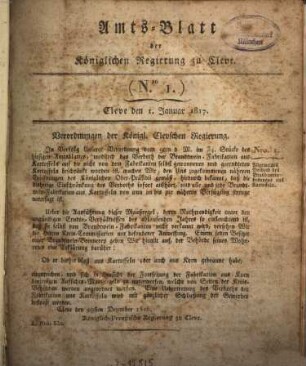 Amtsblatt der Königlichen Regierung zu Cleve. 1817