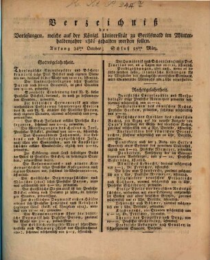 Verzeichnis der Vorlesungen der Universität zu Greifswald. 1825/26, 1825/26 WH