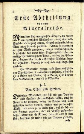 Erste Abtheilung von dem Mineralreiche.
