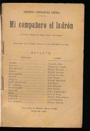 Mi compañero el ladrón : juguete cómico en tres actos y en prosa