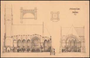 St. Gertrudkirche, Hamburg-Eilbek: Längsschnitt, Querschnitt, Schnitt durch den Glockenstuhl