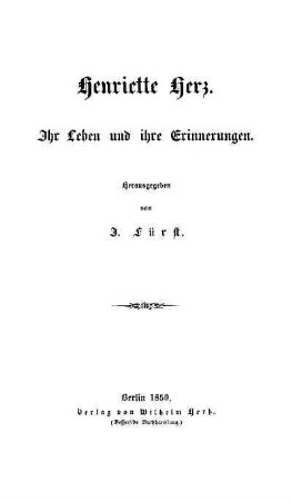 Henriette Herz : ihr Leben und ihre Erinnerungen