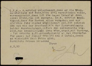 L.H.M. - A. schrieb unterdessen, dass er die Theaterausstellung...