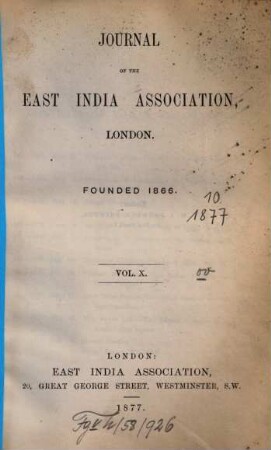 Journal of the East India Association. 10. 1877