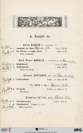A. Gemälde etc. (Nr. 1-26)