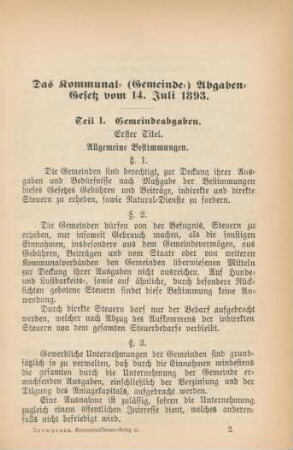 Das Kommunal- (Gemeinde-) Abgaben-Gesetz vom 14. Juli 1893.